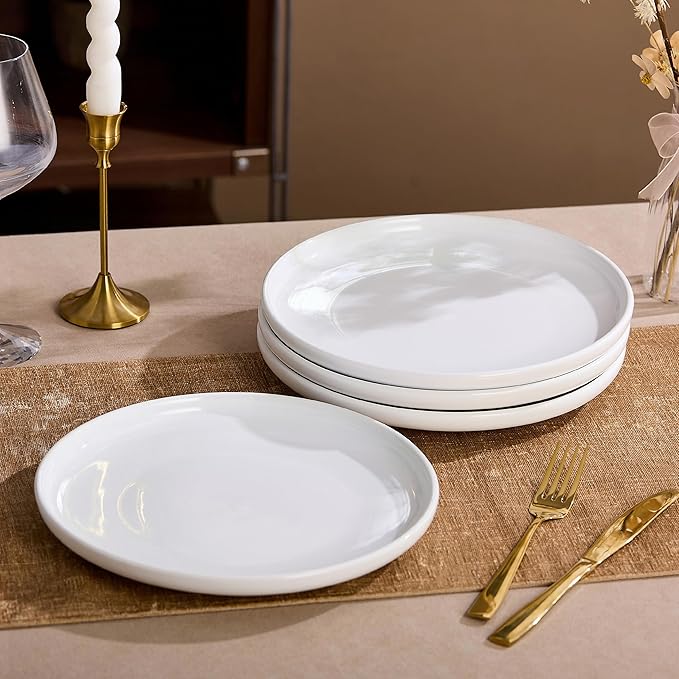 White Dinner Plates Set of 4,Ceramic Dining Plates 10 Inch,Large Salad Plate,Stoneware Kitchen Plate for Pizza,Steak,Scratch Resistant,Microwave and Dishwasher Safe