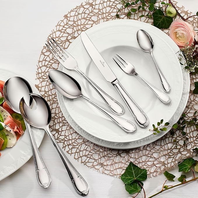 Villeroy & Boch Mademoiselle 64 Piece Flatware Set for 12, Includes Serving Pieces