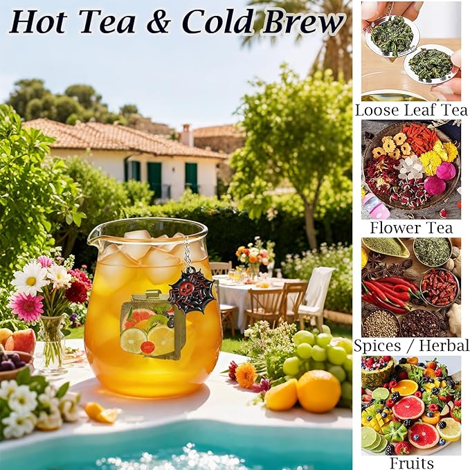 Spider Tea Infuser Set, 2 PCS Cube Tea Strainer Balls for Loose Leaf Tea with Halloween Spider Charm Pendant, Fine Stainless Steel Mesh Tea Diffuser Gift for Tea Lovers