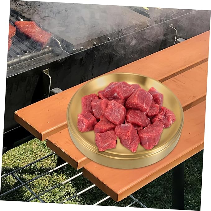 LIFKOME Stainless Steel Round Grilling Plate Stackable Food Dish for Home and Outdoor Cooking and Easy to Clean Platter for Meats and Sides