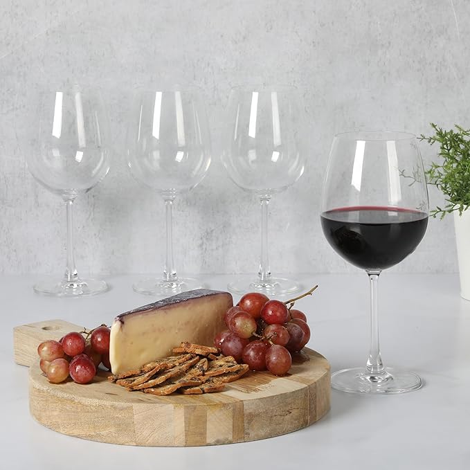 Martha Stewart Vivica 4-Pack Red Wine Glass Set, 20 oz – Elegant Stemmed Wine Glasses for Red Wine, Durable Clear Glassware for Dining, Entertaining, or Everyday Use