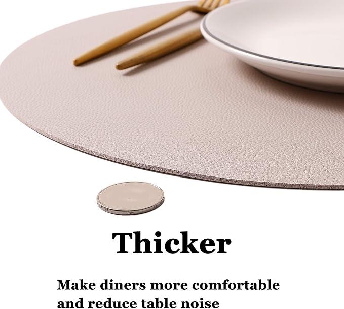 Wipeable Placemats and Coasters Leather Table Mats Waterproof Heat-Resistant Easy to Clean for Dining Table Set Kitchen Table Set of 4, Taupe