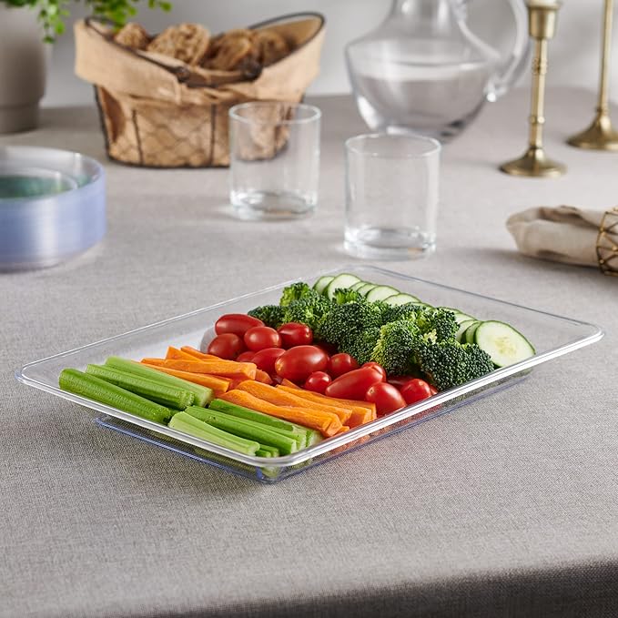 Plasticpro Plastic Serving Trays - 10 x 14 Serving Platters Rectangle Disposable Party Dish (12, Clear)