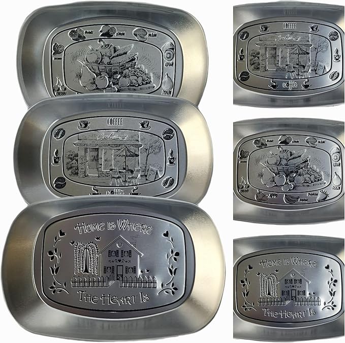 Silver Metal Oval Decorative Serving Tray Set of 3, Essentials, Christmas and Thanksgiving Home Decor, Embossed Vanity Trays for Entertaining and Gifting