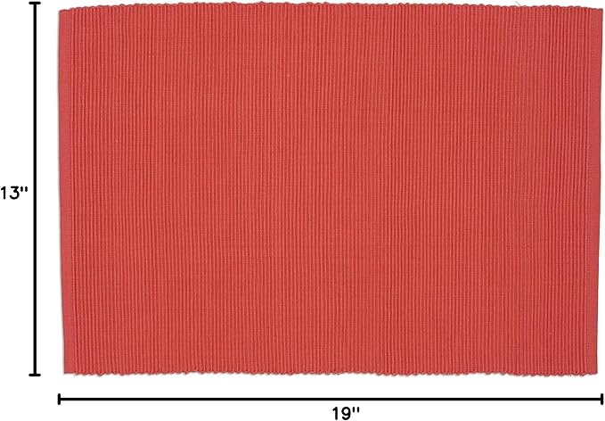 DII 100% Cotton Basic Ribbed Placemat Set, Georgia Peach, 13x19, 6 Piece