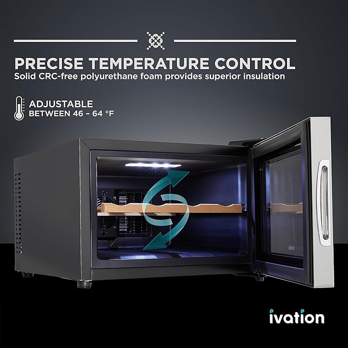 Ivation Premium Stainless Steel 8 Bottle Horizontal Thermoelectric Wine Cooler/Chiller Counter Top Red & White Wine Cellar w/Digital Temperature, Freestanding Refrigerator Quiet Operation Fridge