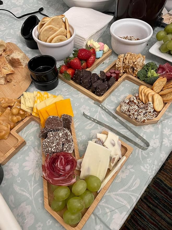 4pcs Bamboo 2025th Serving Trays for Christmas, Larger Solid Serving Platter 15.5'' Charcuterie Serving Board, Wooden Serving Trays & Platters for Baby Shower Garduate Anniversary Senior Year Party