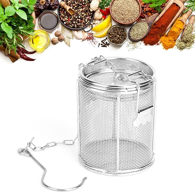 Tea Ball Strainer, Stainless Steel Infuser with Extra Fine Mesh & Chain Hook, 8x10cm Spice Filter Basket for Loose Leaf Tea, Soup Seasonings Brewing Separation Accessories