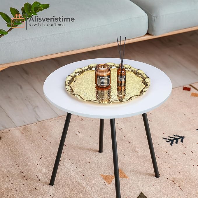 Alisveristime Turkish Ottoman Coffee Tea Serving Tray – 13.60 inches, Metal with Traditional Motifs, Available in Five Colors (Gold)