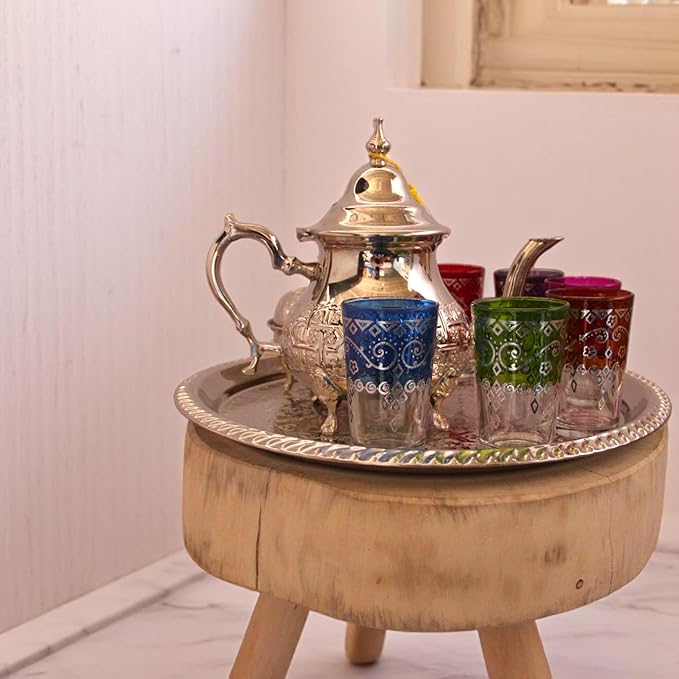 Moroccan Tea Tray Serving Cocktail Silver Handmade Fez Small Or Large Round (15 Inch)