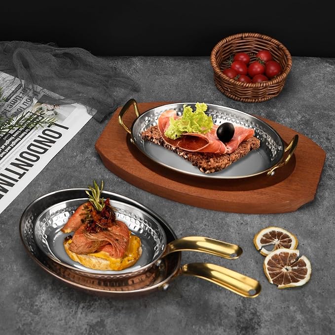 DEADALUS Stainless Steel Oval Serving Tray with Double Handles And Platter Pack of 2, Tri-Ply Serving Dishes for Food Party, Entertaining, Appetizer,Charcuterie & Movie Night Snack 5.5 & 6 Inch