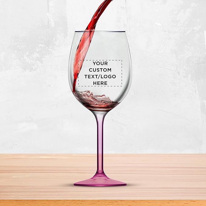 Custom Wine Glasses 14 oz. Set of 6, Personalized Bulk Pack - Restaurant Glassware, Perfect for Red Wine, White Wine, Cocktails and More - Pink