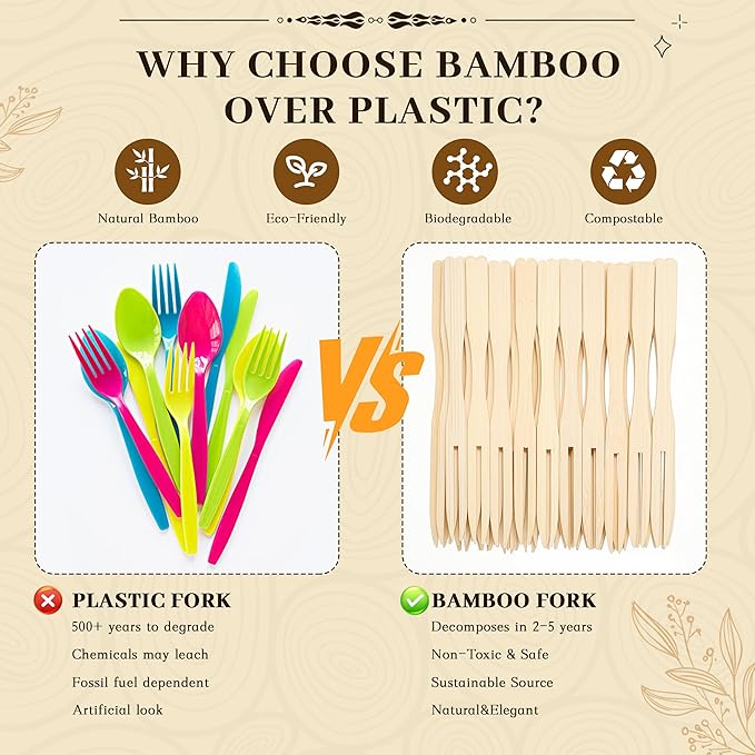Bamboo Mini Forks Disposable Forks for Appetizers 3.5" Small Forks Appetizer Forks for Fruit,Cocktail Forks for Parties, Weddings(400Pcs)
