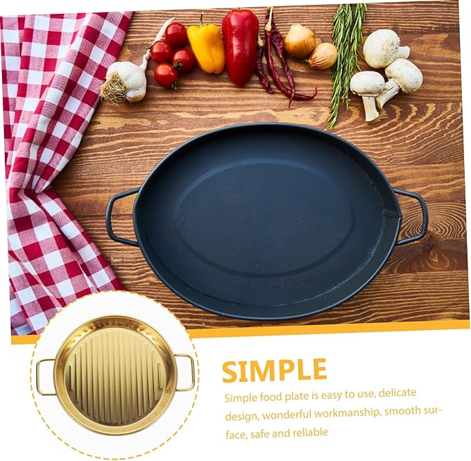 PRETYZOOM Gold Serving Tray Metal Snack Plate Lids Cooking Tray for Fried Chicken Snack Serving Dish Handle