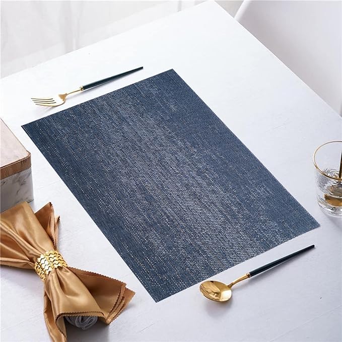 Placemats,PlasticVinyl Washable Heat-Resistant Durable PVC Non-Slip Woven for Kitchen Dining Table Mats (Navy, Set of 8)