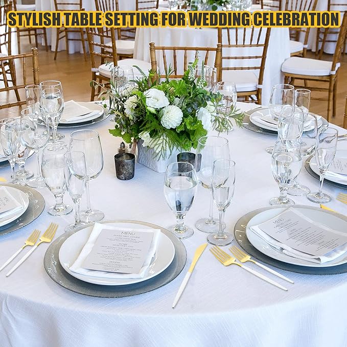 60 Pieces Stainless Steel Tableware Set Silverware Set Flatware Cutlery Utensils Spoon Fork Knives Service for 12 for Home Restaurant Apartment and Kitchens(White Gold)