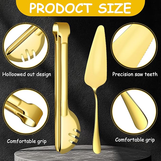 17 Pcs Gold Serving Utensils Set Include Stainless Steel Large Serving Spoons Slotted Spoons Forks Soup Ladle Pie Server - Metal Utensils for Parties Buffet Catering, Dishwasher Safe