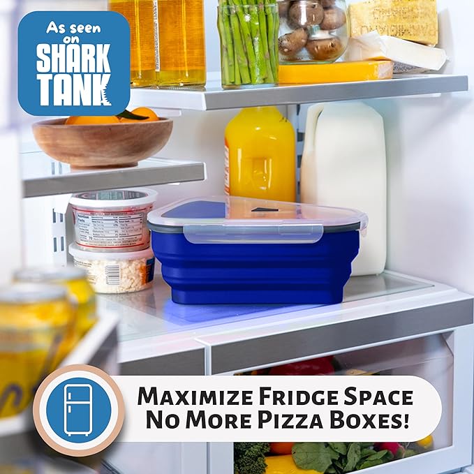 PIZZA PACK The Perfect Reusable Pizza Storage Container with 5 Microwavable Serving Trays - BPA-Free Adjustable Pizza Slice Container to Organize & Save Space, 2 Pack, Blue