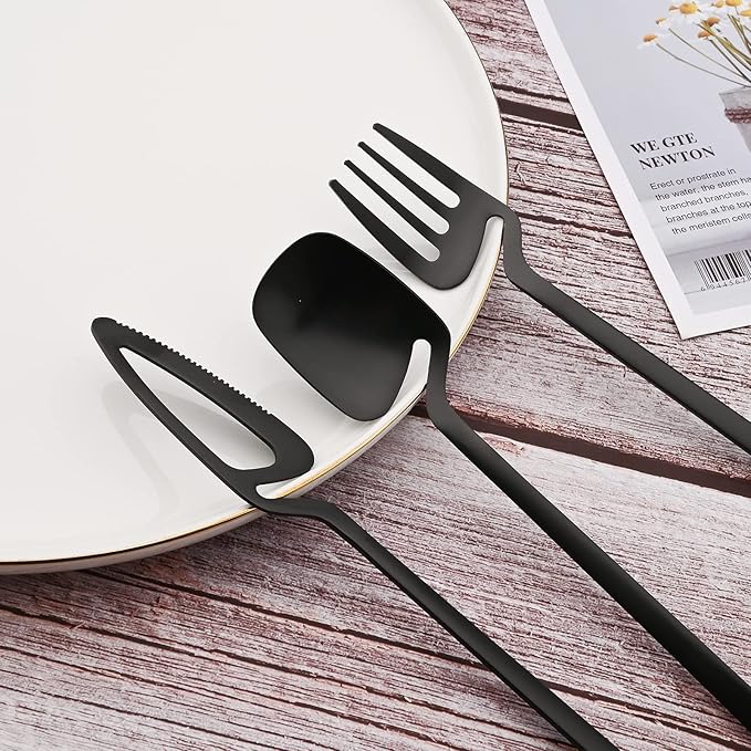 JASHII 28-Piece Silverware Set, 304 Stainless Steel Flatware Cutlery Set Service for 4, Metal Eating Utensil Set, Including Fruit Fork and Ice scoop, Hangable & Matte - Dishwasher Safe - Black