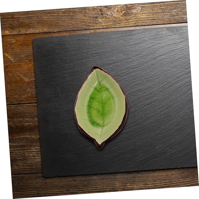 4pcs Crackle Glaze Ceramic Leaf Plates Small Appetizer Dishes for Condiments Sushi Jam and Desserts Yellow Lake Blue and Green Versatile Porcelain Saucers for Parties and