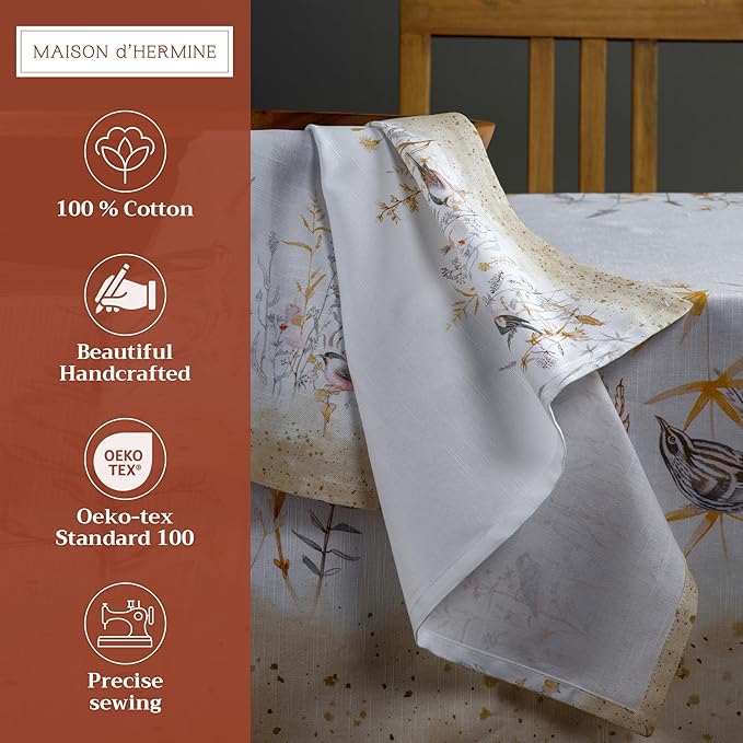 Maison d' Hermine Cloth Napkins Set of 4 100% Cotton Everyday Reusable Square Napkins Cloth Washable, Dinner, Party, Wedding, Restaurant, Spring/Summer (Meadow Florals - Beige, 20" x 20")