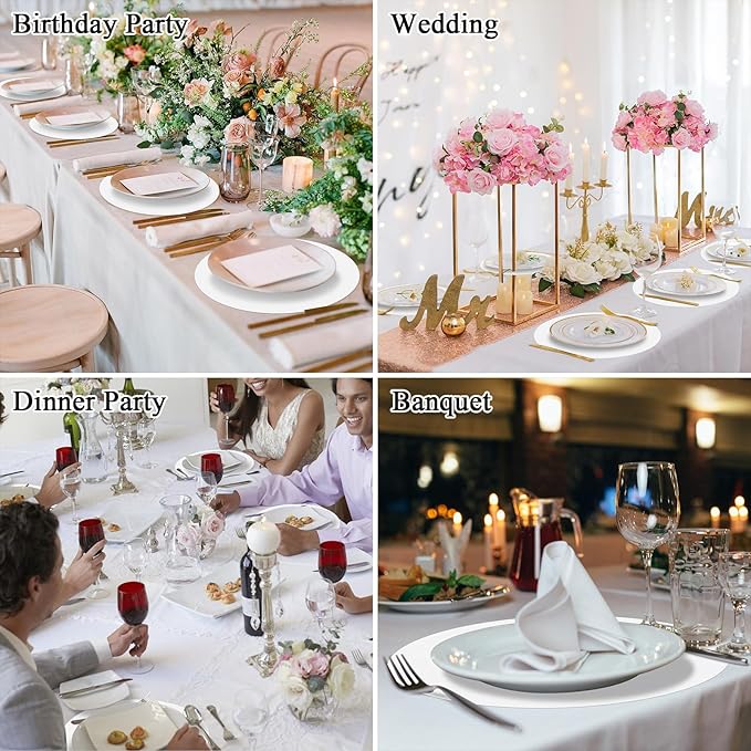 SHACOS 100 PCS Round Paper Placemats 13 inch Disposable Paper Place Mats for Dinner Wedding Birthday Party Festival Table Decoration Indoor Outdoor, White (Pack of 2)