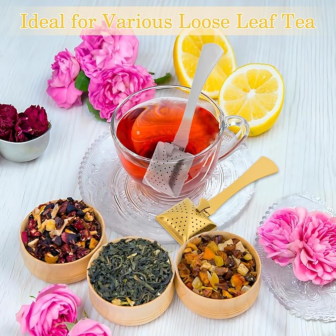 2PCS Stainless Steel Tea Infuser,Creative Square Tea Diffuser with Fine Holes Tea Strainer Steeper for Loose Leaf Tea Spices Seasonings Teawear Accessories Father's Day Gift, Gold+Silver