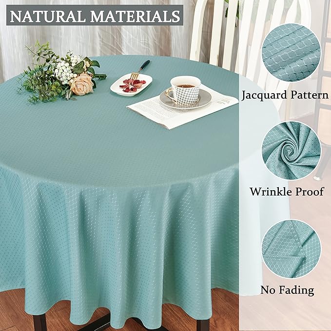 Rectangle Table Cloth Linen Farmhouse Stainproof Waterproof Washable Polyester Oblong Rectangular Fabric Table Cover for Kitchen Dining Dinner (Turquoise, Round 70'' Inch)