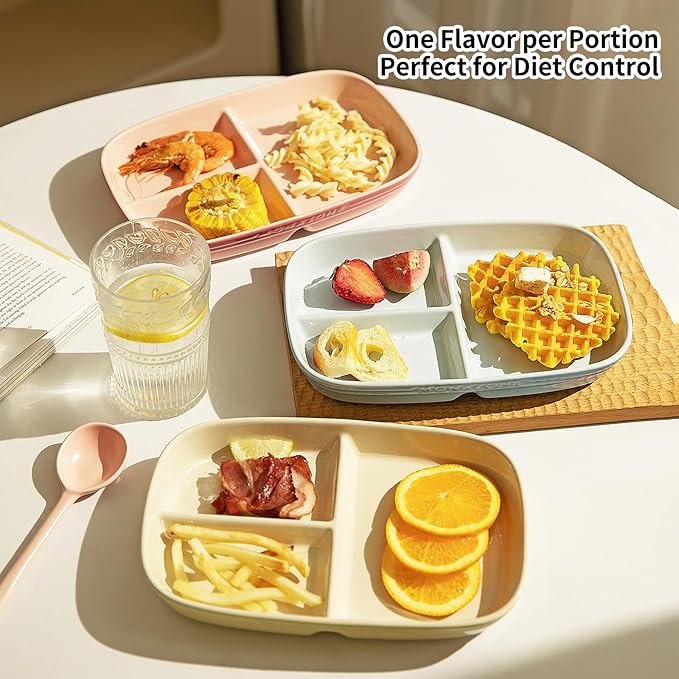 Portion Control Plate for Weight Loss, Ceramic Divided Plates with 3 Compartments for Adults and Kids, Dishwasher and Microwave Safe (Purple)