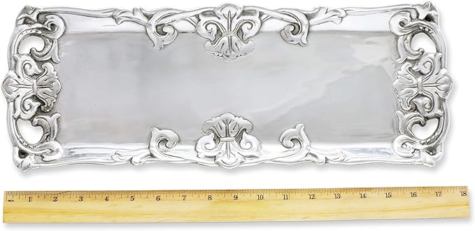 Arthur Court Designs Aluminum Fleur-De-Lis Oblong Tray Food Serving 17 inch x 6 inch