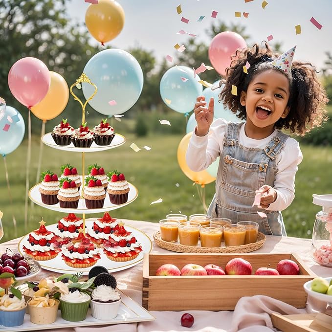 Supernal 3 Tier Cupcake Stands, 6pcs Plastic Trays, 4Pack Cupcake Dessert Stand, Party Tray Set, Cake Platters Includes 6 pcs Pastry Tray,4 pcs Round Cake Trays