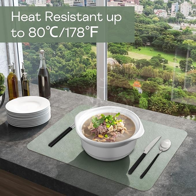 Faux Leather Placemats Set of 6 Table Mats Heat Resistant Reversible Place Mats, Waterproof Wipeable Dining Table Placemats for Home Party Outdoor, 16.9 x 11.8 Inch (Sage Green/White)