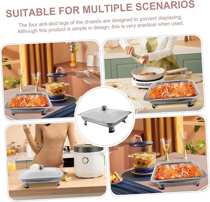 Stainless Steel Buffet Serving Tray Rectangular Canteen Dish with Cover Lightweight Four Leg Design for Easy Handling for Catering and Parties