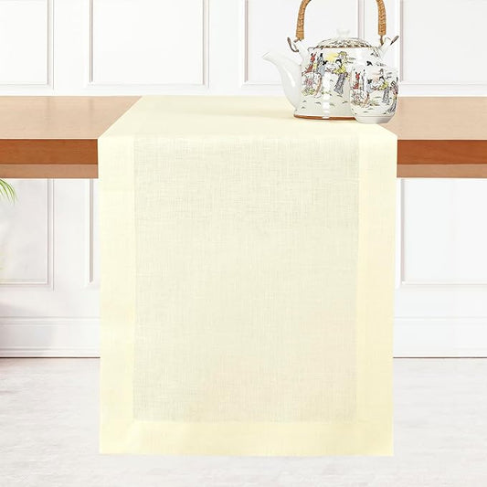 D'Moksha Homes Linen Cream Table Runner 72 Inches Long - 100% Pure Linen 14 x 72 Inch Table Runner for Dining, Winter, Christmas, Holiday, New Year - Machine Washable