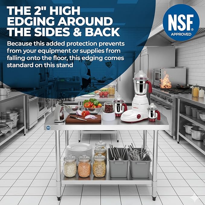 Stainless Steel Equipment Grill Stand with Adjustable Undershelf | Heavy Duty 18-Gauge Top | NSF Certified for Commercial Kitchens & Utility Spaces (30" x 48")