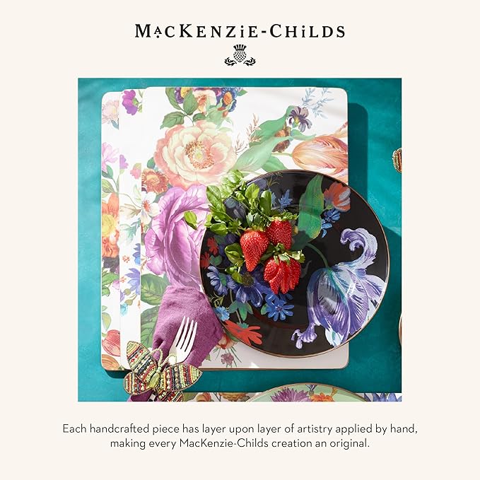 MACKENZIE-CHILDS Cork-Back Placemats, Hard-Finish Washable Table Mats, Set of 4, White Flower Market
