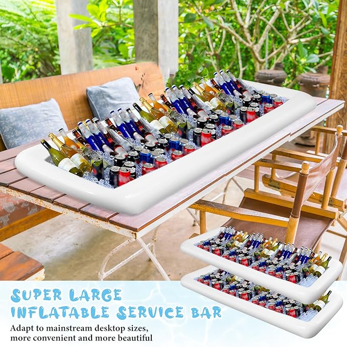 Large Inflatable Serving Bar 72 x 30 x 5'' Inflatable Ice Serving Buffet Bar Inflatable Cooler Ice Buffet Salad Serving Trays with Drain Plug for Pool Outdoor Party Picnic(White,2 Pack)