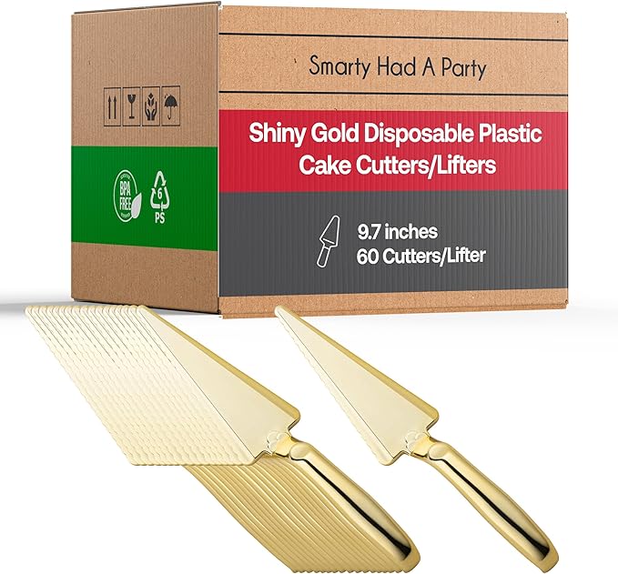 Smarty Had A Party Disposable Plastic Serving Cutlery, Flatware Set, Dinnerware for Wedding, Birthday Party & Other Occasions (Gold, Cake Cutters (12 Cake Cutters))