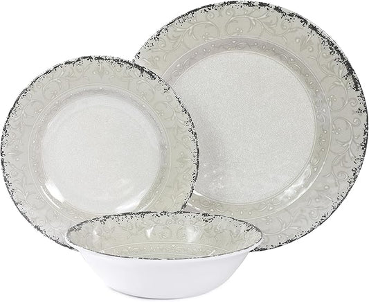 Melamine Dinnerware Set for 4, 12-Piece Rusty Gray – BPA-Free, Dishwasher-Safe Plates & Bowls for Indoor Outdoor Dining, Portable and Reusable