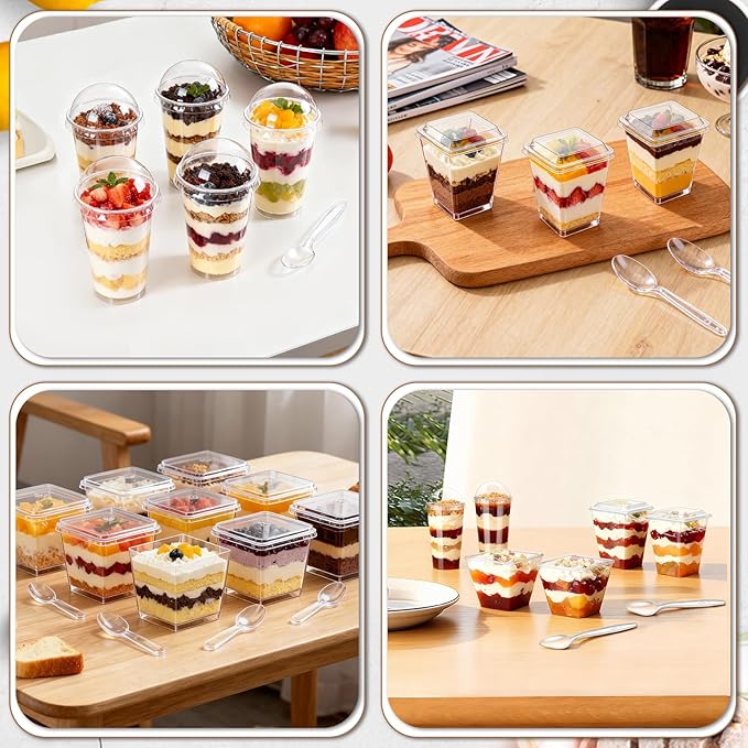 tchrules 450 Packs Dessert Cups with Lids, 5oz Mini Clear Plastic Dessert Cup Parfait Appetizer Cups for Serving Fruit Trifle Mousse Ice Cream and Pudding (450)