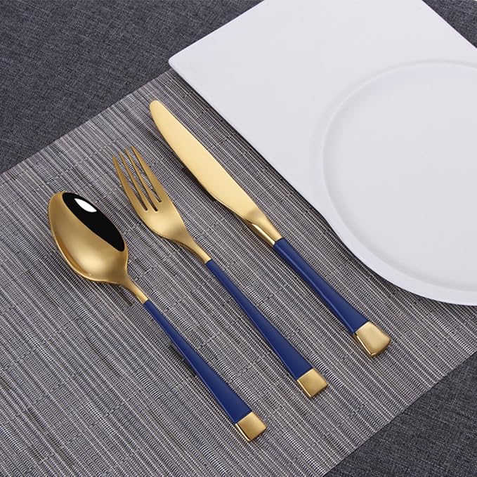 Blue-Gold Silverware ZILNEHZ Flatware Set for 14 Stainless Steel Cutlery Set Elegance Luxury Tableware Set Forks and Spoons Utensil Sets for Home Restaurant Dishwasher Safe