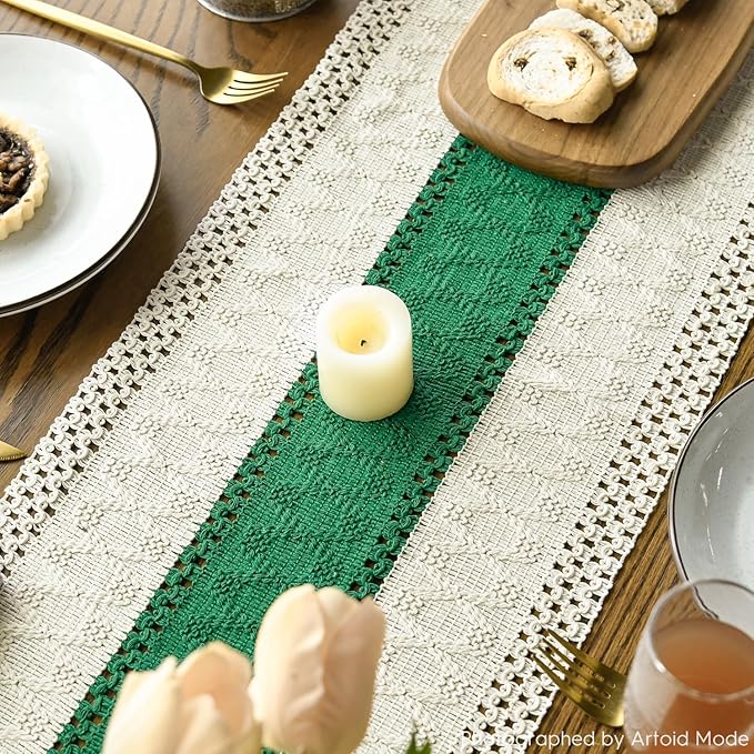 Artoid Mode Dark Green Farmhouse Rustic Table Runner, Seasonal Christmas Holiday Hollow Kitchen Dining Table Decoration for Home Party Decor 12x72 Inch