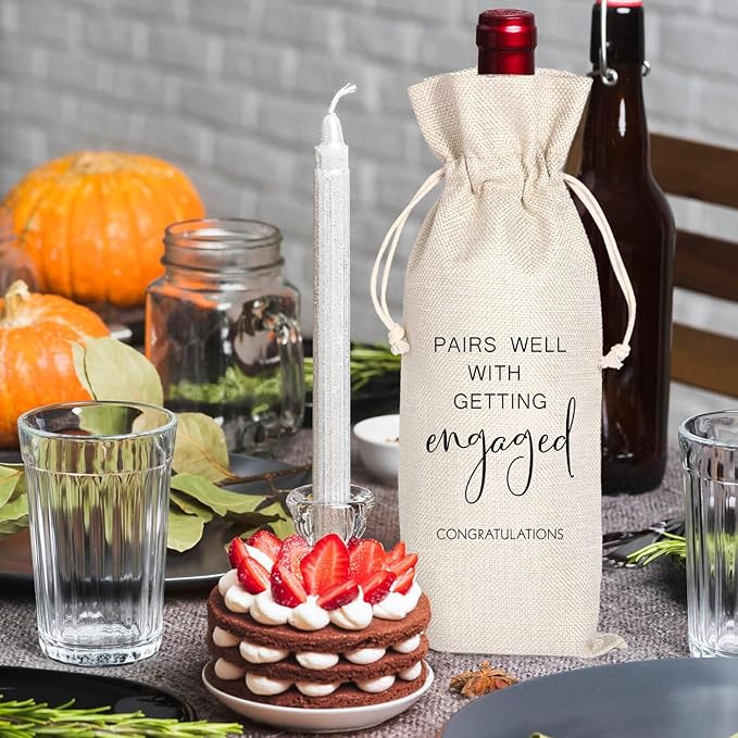 Engagement Wine Bag,Engagement Gifts for Couples,Engagement Gift,Personalized Engaged Wine Bag,Mr and Mrs Marriage Wedding Gifts,Wine Champagne Gift Bag,Getting Engaged (Beige-Engagement)