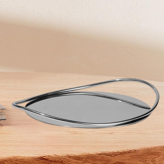 Serving Tray Organizer Tray Oval Ottoman Tray Luxurious Dinner Plate Fruit Plate Coffee Table Tray for Dining Room Countertop, Silver