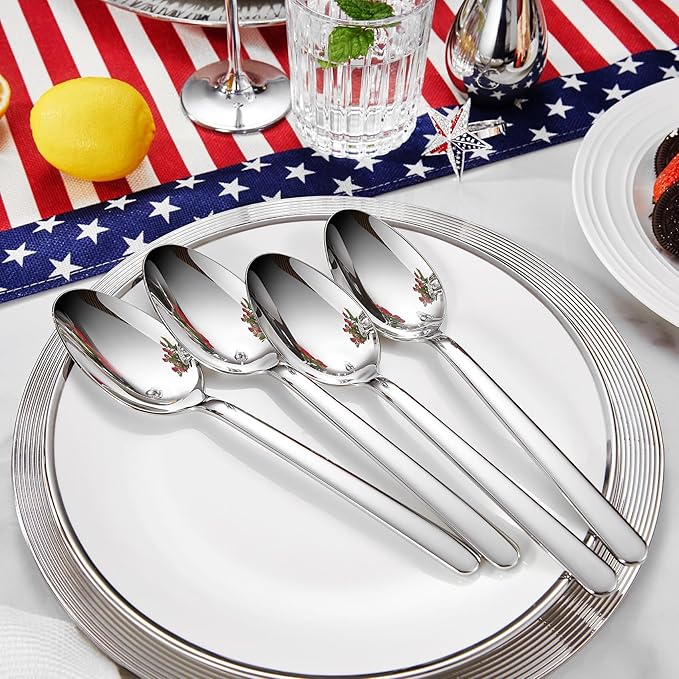 KEAWELL Premium Lucent 4-Piece 9 inch Spoon Set – 18/10 Stainless Steel Silverware with Mirror Polish, Dishwasher Safe for Table Setting and Entertaining (4, Serving Spoons)