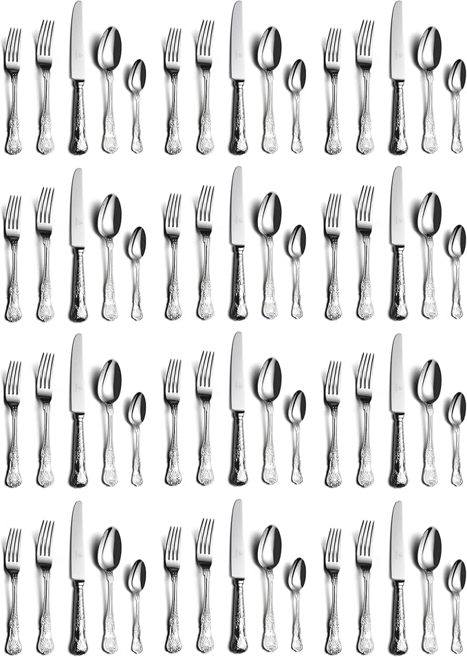60 Piece Silverware Set for 12, 18 10 Stainless Steel flatware Set, Antique vintage cutlery set, Knife fork spoon, Heavy Duty Dishwasher Safe OTW PAVILION