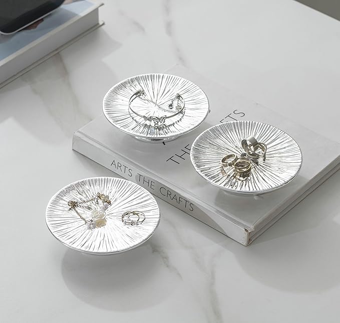 ADAVAS.Y&G Ceramic Silver Candle Plate Set, 3-Piece – Decorative Candle Holder Tray for Pillar Candles, Jewelry, Trinkets or Bathroom Counter – Elegant Silver Finish for Tabletop & Home Décor