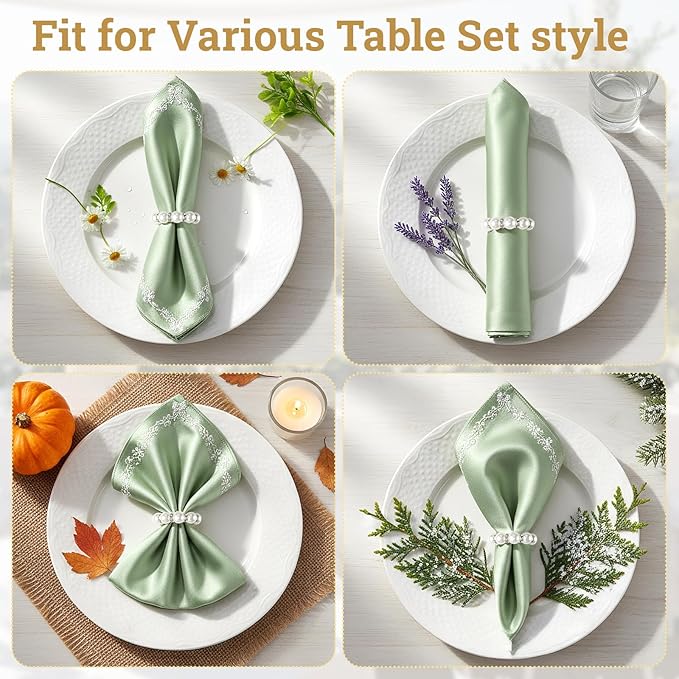 Suream 60 PCS Napkin Rings Silver, Table Napkin Rings for Wedding Christmas Dinner Banquet Decoration and Daily Use(White & Silver)