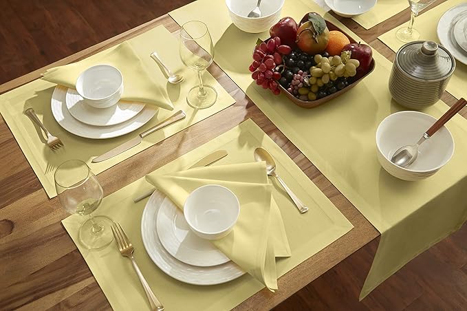 Solino Home Yellow Cotton Linen Placemats Set of 4 - Machine Washable Place Mats 14 x 19 Inch - Dru