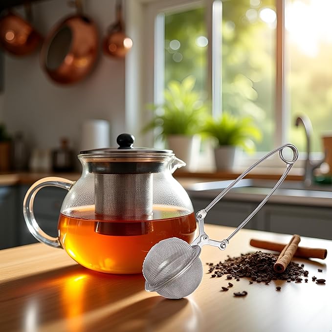 Silver Snap Ball Tea Strainer with Handle,Tea Strainer Ball Stainless Steel Tea Infuser Filter for Loose Leaf Tea Spices Seasonings Kitchen and Dining (Large)